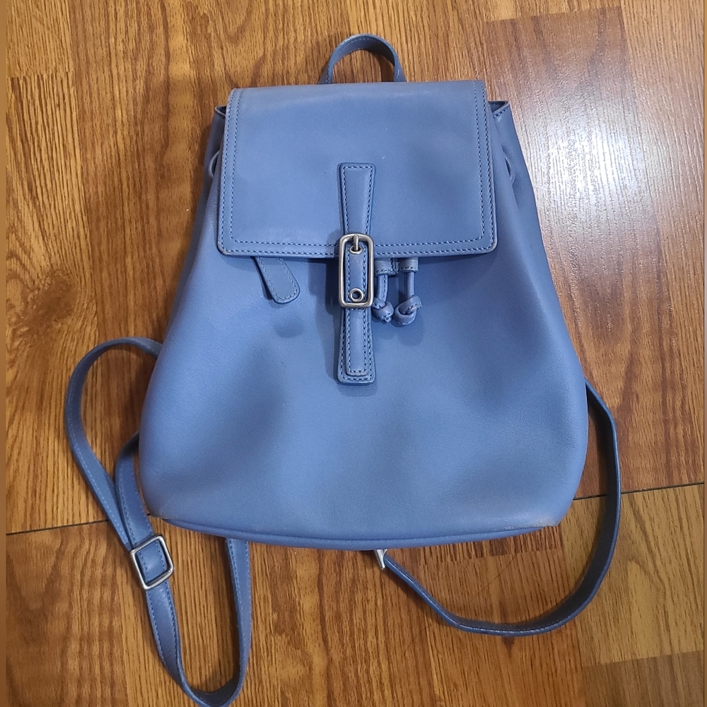 Vintage Coach Baby Blue Lined Leather Legacy Drawstring West Backpack